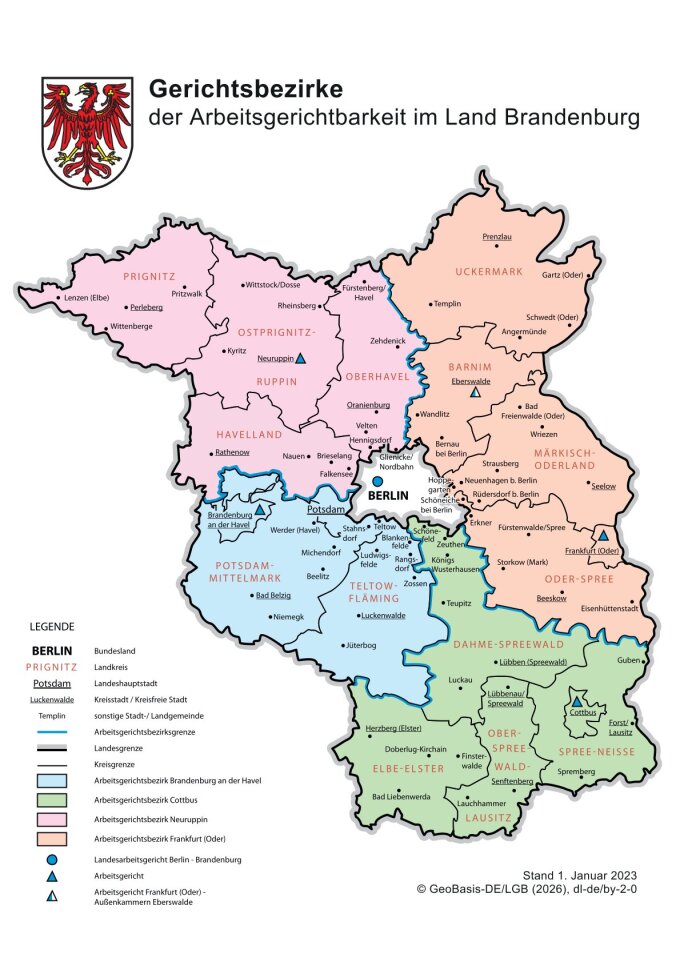 Gerichtsbezirke des Landes Brandenburg, Stand 01.01.2023